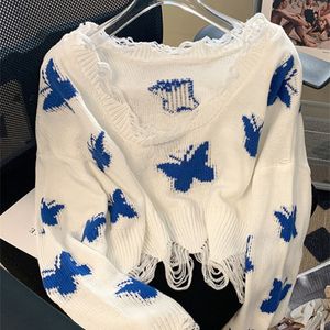 Deeptown Fashion Graphic Sweater Sweater Woman Harajuku حلوة كبيرة الحجم من القمصان قبالة الكتف غير الرسمي فضفاضة الطائر Y2K 220812