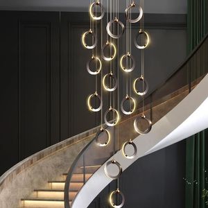 Lampadari Anello moderno Lampadario a LED Scala a chiocciola Decor Illuminazione Alluminio Novità Soggiorno Luce interna Luci sospese per sala nera