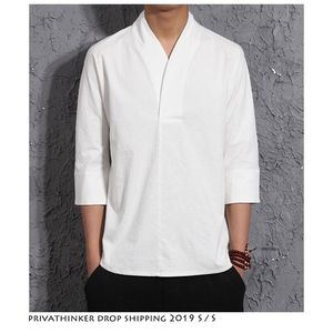 Dropshipping Erkekler katı harajuku yaz gömlekleri 2020 Sokak kıyafeti keten gömlek erkek modaları erkek tarzı vintage beyaz gömlek lj200925