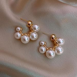 Hoop Huggie Sweet Lovely C Pearl Earrings Fashion Joker Girls Party Jewelry Trend Korean Circle Round For Women Giftshoop Kirs22