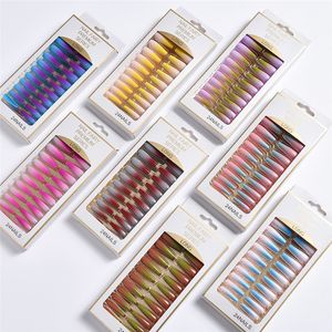 24pcs/Set -Gradientenfarbe Langer Sarg falsche Nägel Europäische Regenbogen Ballerina Voller Deckung gefälschter Nagelverlängerung DIY Bunte Nägel