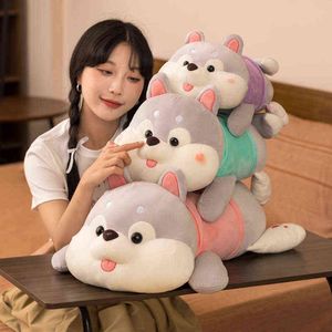 Pc Cm Beautiful Fat Husky Plush Toy Cartoon Lying Dog Cushion Soft Stuffed Dolls Sofa For Children Kids Gift J220704