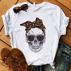 Damen T-Shirt Harajuku Totenkopf Hirsch Camouflage Sackleinen Turban T-Shirt Kleidung Kurzarm Grafik T-Shirt Tops im Wald 220526