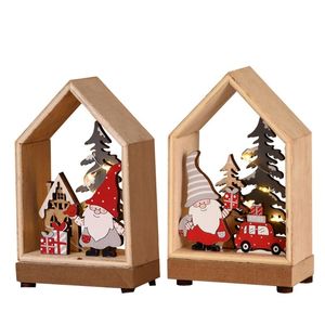 Party Decoration Forest Santa Glowing Cabin Wood Desktop Ornaments Creative Decor for Home Indoor Art Crafts Propsparty