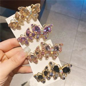 Moda Full Rhinestone Çift Kelebek Saç Klipleri Kadınlar Kızlar Için Kelepçesi Saç Saçları Saç Barrettes Duckbill Klip Saç Aksesuarları