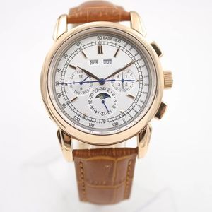 Top AAA Super Complication Timepiece 5270G Automatisk Mens Watch Moon Phase Komplicerad Silver Dial Perpetual Calendar Klockor Svart Läder Montre de Luxe