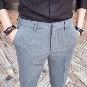 Top Quality Men Dress Pants Formal Wear Fashion Spring Solid Slim Fit Casual Business Office Trousers 36-28 Black/gray 220330