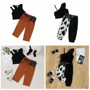 Girls Designer Clothes Kids Summer Clothing Sets Child Suspenders Tops Pants Fanny Pack Kids Vest Waistcoat Trousers Waist Bag Outfits Boutique Baby Suit B31