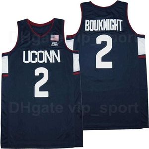 SJZL98 NCAA Basketball College 2 James Bouknight Uconn Huskies Jersey Respirável Equipe Azul Away Universidade de Algodão Pure Homens Tamanho S-XXXL