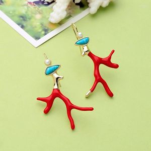 Chandeleiro de candelabro de candelabro artesanal Colro esmalte vermelho Brinco de gotas Long para mulheres jóias de presente da moda EarringDangle Farl22