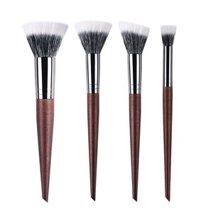 1pc Pennello per trucco punteggiato in legno naturale Testa tonda Blush Pennelli per trucco Contorno in polvere Strumento cosmetico multifunzionale Capelli di capra