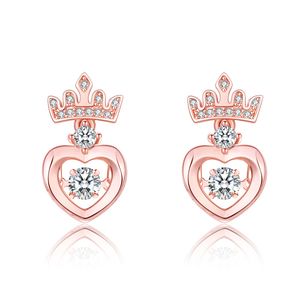 Orecchini a bottone a cuore con corona in oro rosa da donna eleganti zirconi AAA palpitanti dolce carino romantico corona ragazza orecchio gioielli orecchini in argento