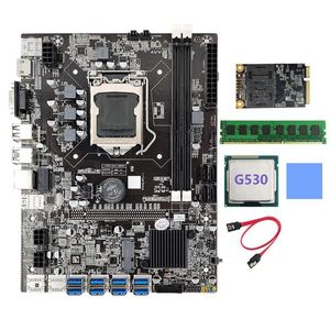 Anakartlar Madencilik Anakart LGA1155 8XPCIE USB3.0 G530 CPU SATA Kablo Termal Pad MSATA SSD 128G DDR3 4GB 1333MHz Ramotherboards Anne