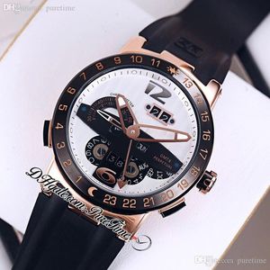 Executive El Toro Perpetual Calendar GMT Automatic Mens Watch 326-00-3/BQ Rose Gold Black Bezel White Silver Dial Rubber Strap Limited Edition Watches Puretime F26g7