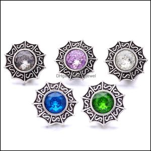 Klamry Haczyki Odkrycia biżuterii Komponenty Snap Button 18 mm Metal Crystal Snaps Buttons DIY Naszyjnik Dhdux