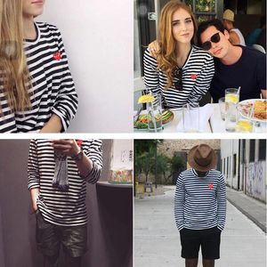 A115 Striped Love Autumn Embroidered Round Neck Long Sleeve Loose Men Women Couple Casual T-shirt 220407