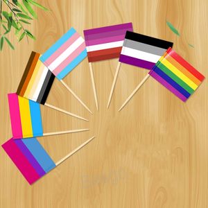 Renkli Gökkuşağı Bayrağı Kürdan Lezbiyen Gay Pride LGBT Bayraklar Kürdan 100 PC/Set Banner Çevre Dostu Ahşap Meyve Prod Sopa BH7243 TQQ