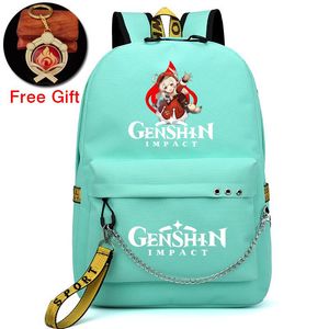 Rucksack Grün Game Genshin Impact Wasserdichter Schulrucksack für Mädchen USB-Laderucksack Damen Reisen Laptoptaschen Schlüsselanhänger