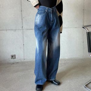 Damen Jeans Xingqing Retro Tie Dye Basic Chic Blue Denim Hose Vintage Grunge Casual Baggy High Waisted Punk Zipper Lange Hose