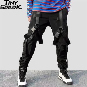 Hip Hop Cargo Spodnie Kieszenie Mężczyźni Streetwear Harajuku Harem Klamra Ribbon Joggers Czarny Hiphop Dresy Jesień 220325