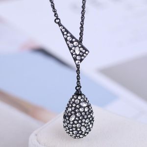 Pendant Necklaces Wholesale Fashion Full Rhinestone Geometric Water Drop Ball Sliding Y-shaped NecklacePendant