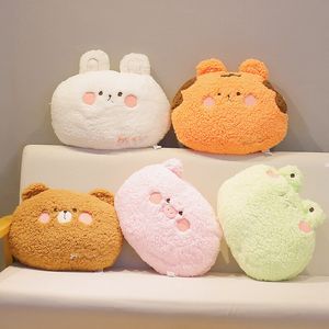 Novo 35cm Kawaii Animal Teddy Bear Rabbit Frog Tiger Pig Plelow Pleaton Cartoon Pillow Pillow Back Sofá Almofada para menina