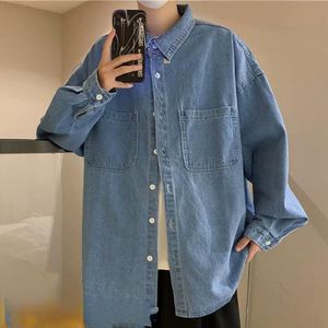 Men s Casual Shirts Japanese Fashion Denim Mens Long Sleeve Vintage Light Blue Shirt Male Versatile Loose Harujuku Korean Cotton Dress Shirt