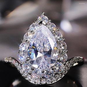 Wedding Rings Huitan Trendy Pear Shaped CZ Crystal Bands For Women Cubic Zirconia Luxury Engagement Jewelry Arrival Wynn22