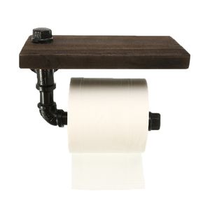 Bathroom Shelves Industrial Retro Iron Toilet Paper Holder el Roll Hanging Rack Wooden Shelf With Phone Y200108