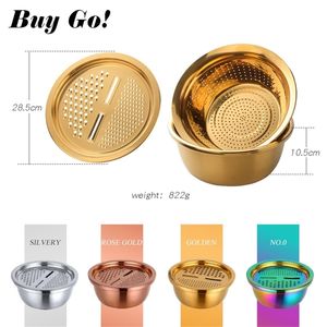 3PCS Set Stainless Steel Gold Vegetable Slicer Potato Peeler Round Bowl Strainer Basket Set Kitchen Utensils Carrot Onion Grater 210319