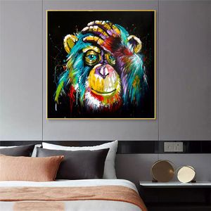 Watercolor Thinking Monkey Wall Art Canvas Prints Abstract Animals Pop Art Canvas Paintings Wall Decor Pictures Bedroom Decor