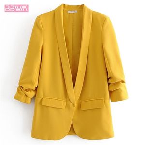 Autumn New Candy Color Flip Leader Fold Thin Casual Jacket Female Yellow Red Casual Holiday Women S Coat Simple LJ200813