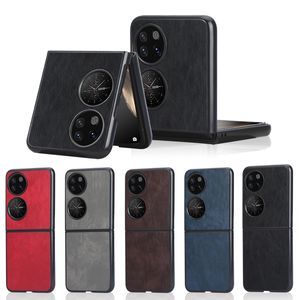 복고풍 비즈니스 안티 슬립 케이스 PU 가죽 하드 PC 보호 Shockproof 방지 스크래치 경량 커버 Huawei P50 포켓 삼성 갤럭시 Z 플립 3 5g Flip3