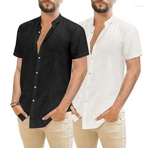 Men's Casual Shirts Men Shirt Cotton Line Long-Sleeved Summer Solid Stand-Up Collar Beach Button-down Camisa MasculinaMen's Eldd22