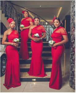 Elegant African Mermaid Bridesmaid Dresses One Shoulder Red Long Wedding Party Dress Customize Vestido De Fiesta De Boda Prom Evening Gowns B0606G17