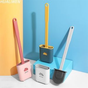 Wall Hanging Silicone Toilet Brush Wc Cleaner Toilet Brush With Holder Flat Head Flexible Soft Bristles Brush Bathroom Cleaning 220815