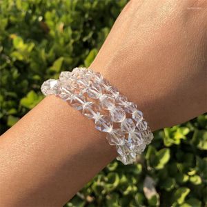 Beaded Strands Natural White Clear Rock Quartz Bracelet Diamond Faceted Beads Crystal Healing Stone Jewelry Gift For Women Raym22
