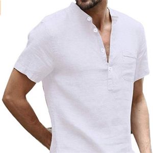 夏の男子短袖TシャツコットンとリネンLEDカジュアルメンズTシャツシャツ男性通気性ポロシャツS-3XL 220621