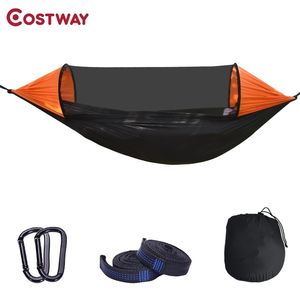 Large Camping Hammock Mosquito Net 2 Person Popup Parachute Lightweight Hanging Hammocks Tree Straps Swing Outdoor Hammock 220606