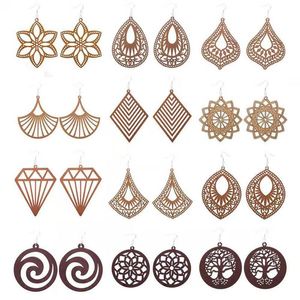 Modedesigner geometrisk trä charm örhängen för kvinnor trendiga naturliga träuttalande örhängen handgjorda afrikanska smycken grossist