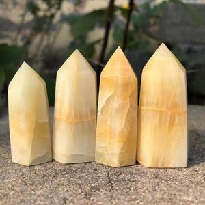 Decorative Objects & Figurines 4pcs Natural Crystal Fantasy Afghanistan Jade Hexagonal Column Point Mineral Ornament Magic Repair Home Decor