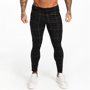 GINGTTO Männer Skinny Chino Hosen Herbst Winter Schwarz Plaid Hosen Dünne Hose Männer Hohe Taille DROP zm383 201126