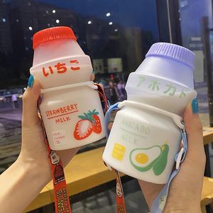 Wasserflaschen Joghurt Plastik Wasserflasche für Mädchen Kinder Tour Obst trinken Kawaii Milch Yakult Tassen Anti Fall Cup450ml