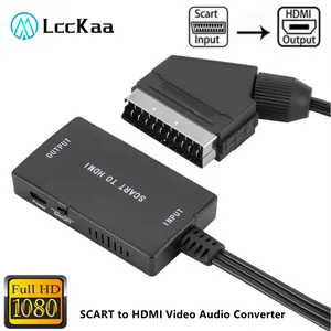Plugues Hdmi venda por atacado-Scart to hdmi compatível conversor de áudio video com cabo USB p para HDTV Sky Box Stb Plug for HD TV DVD LawScale Converterfre