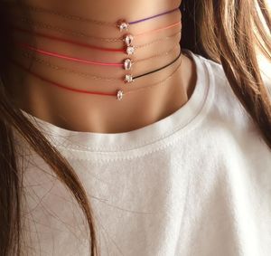 Chains 10CM Half Rope Chain Rose Gold Plated 925 Sterling Silver Single CZ Geometric Colorful Choker NecklaceChains