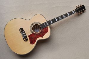 Factory Custom Natural Wood Color 43 inch Acoustic Guitar with 6 Strings,Top Solid,Flame maple Back and side,Red Pickguard,Can be Customized