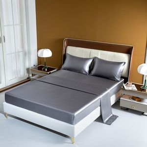 Satin Silk Bedding Side Color Sticted Single Double King Size Bed Luxury Rayon Flat Sheet Set 220616