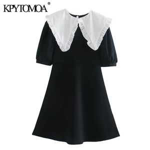 KPytomoa Kvinnor Sweet Fashion Patchwork Sticked Mini Dress Vintage Peter Pan Collar Kort ärm Kvinnliga klänningar Vestidos
