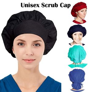 Solid Print Work Hat Casual Unisex Scrub Cap Elastic Strap Ties Working Hats Solid Print Work Hat Beautician Dammsäker G35 200923