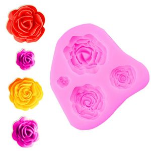 Baking Moulds Four Rose Flower Silicone Mold Wedding Fondant Cake Decorating Tools Cupcake Topper Molds DIY Candy Chocolate Gumpaste MouldsB